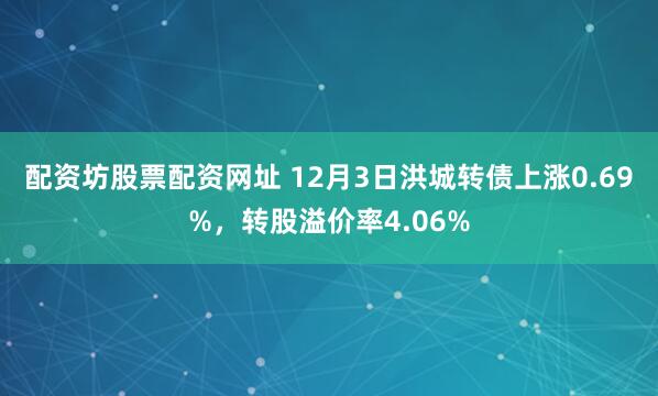 配资坊股票配资网址 12月3日洪城转债上涨0.69%，转股溢价率4.06%